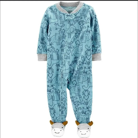 Carter's Blue Forest Animal Print Fleece Blanket Sleeper Pajamas Boys Size 4T - Picture 1 of 11